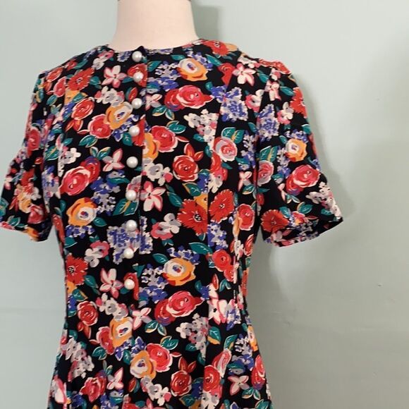 Vintage 80s Floral Pearl Button Front Dress - Picture 2 of 6